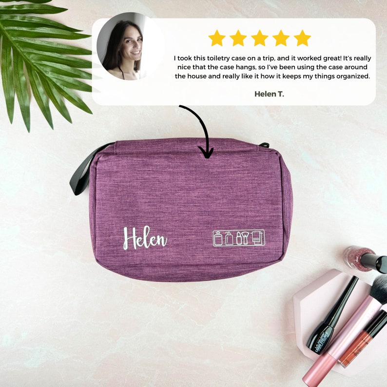 Personalized Hanging Toiletry Bag for Men and Women, Large Cosmetic Bag, Dopp Kit, Travel Make Up Storage Bag, Make-Up Beauty Organizer image 6