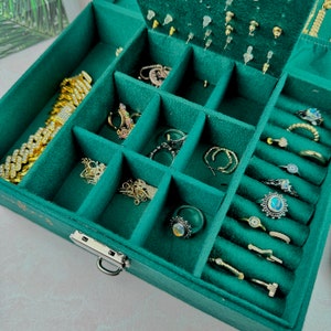 Personalized Large Jewelry Box for Women, Jewelry Organizer Box 2 Layers, Velvet Jewellery Box, Jewelry Travel Box, Jewelry Storage Case image 10