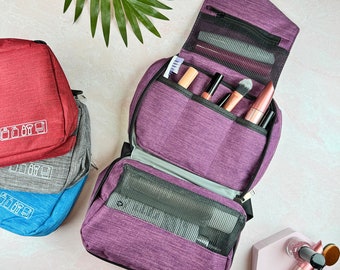 Personalized Hanging Toiletry Bag for Men and Women, Large Cosmetic Bag, Dopp Kit, Travel Make Up Storage Bag, Make-Up Beauty Organizer