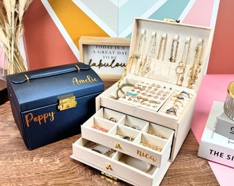 Jewelry Organizer Box 3 Layer, Large Jewelry Box for Women Girls, Gift for Her, Travel Jewelry Organizer, Jewelry Storage Box, Jewellery Box