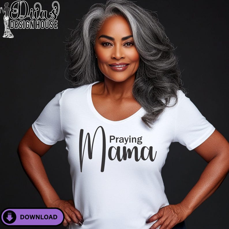 Christian t-shirt mockup with Praying Mama design in bold script