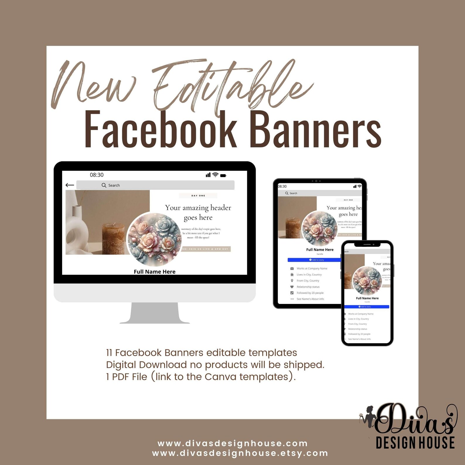 Customizable Canva Facebook Cover Templates 11 Editable Banners Instant