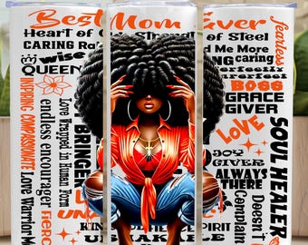 Black Mom Afro Woman Tumbler Wrap | Mother's Day Sublimation Design (Digital Download)