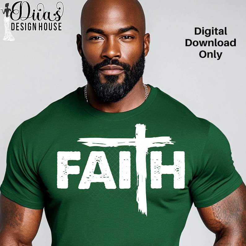 Grunge-style Christian sublimation art – faith text with cross accent