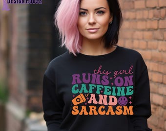 Caffeine and Sarcasm PNG | Retro Coffee Shirt Design (Digital Download)