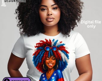 Mujer Afropatriótica PNG / 4 de Julio, Juneteenth Sublimación (Descarga Digital)