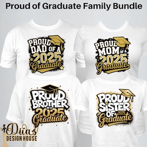 PNG de graduación de familia orgullosa 2025: archivos digitales de camisetas de graduación a juego, listos para transferencia DTF, uso comercial incluido