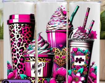 Mom Coffee Tumbler Wrap Bundle | Leopard Floral Sublimation Design (Digital Download)