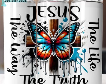 Jesus Tumbler Wrap PNG, 20oz Skinny Sublimation Design, Christian Digital Download