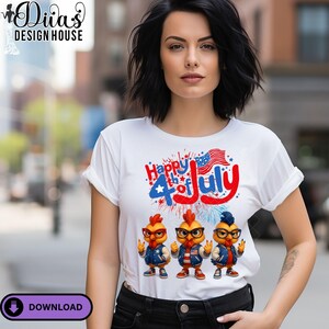 Feliz 4 de julio: Pollo PNG / Diseño de sublimación patriótico para camisetas / Transferencia DTF de pollo genial / Archivo Cricut del Día de la Independencia / Arte del orgullo de EE. UU.