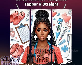 Black Nurse Tumbler Wrap PNG | Medical Sublimation Template (Digital Download)