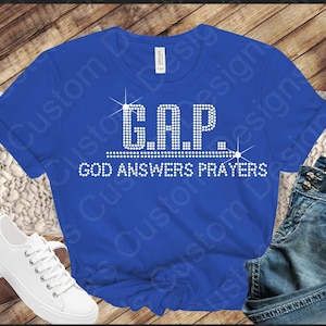 G.A.P. Rhinestone SVG – God Answers Prayers Hotfix Template – SS10 Faith Shirt SVG for Cricut & Silhouette Users
