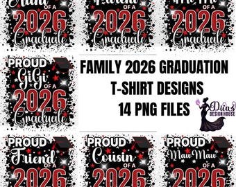 Graduation 2026 Family PNG Bundle | Red Black Glitter Shirt Designs | 14 Sublimation Files