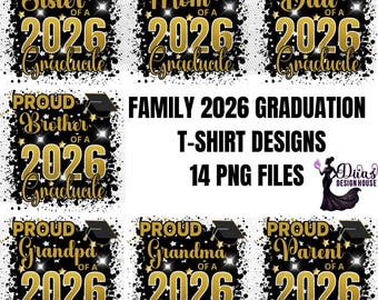 Abschlussfeier 2026 Familie PNG Bündel | Stolze Mama Papa Shirt Designs | 14 Sublimationsdateien