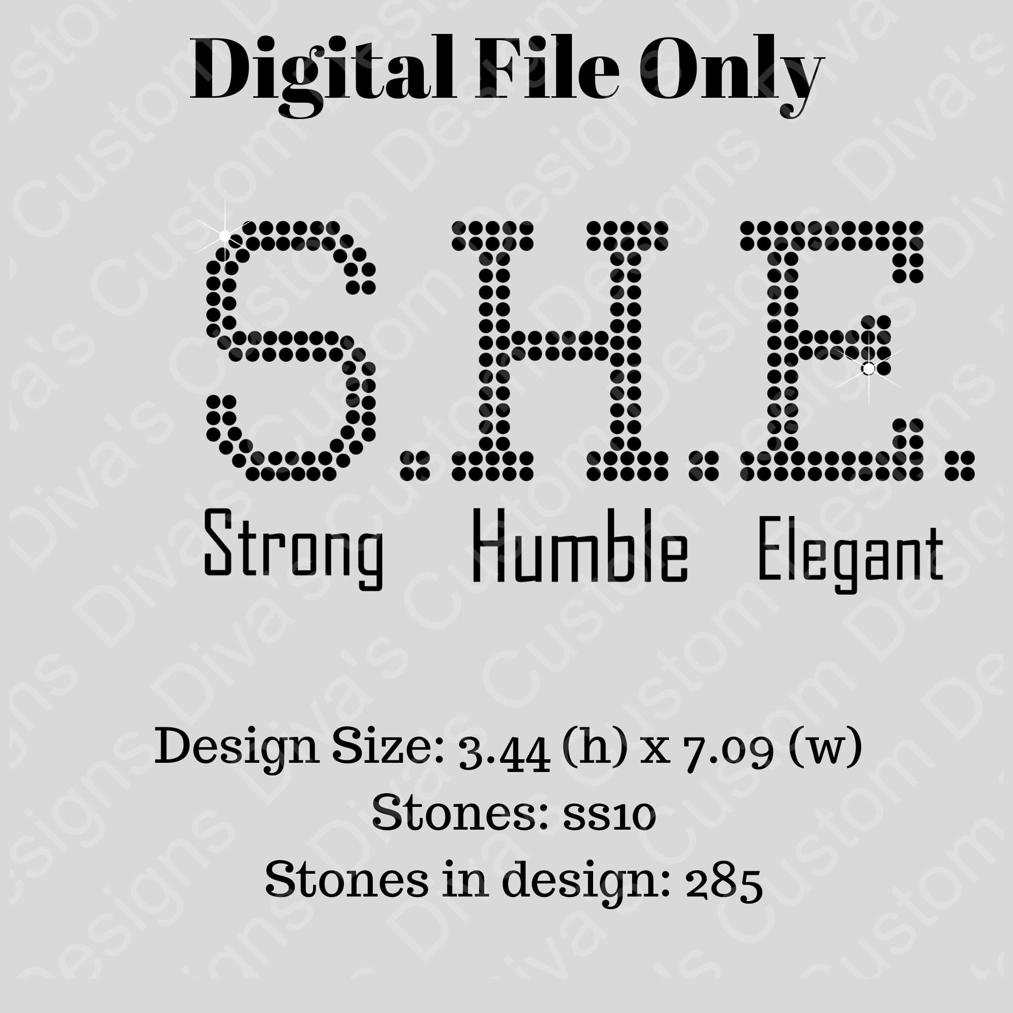S.H.E strong Humble Elegant Digital Rhinestone Download SVG - Etsy