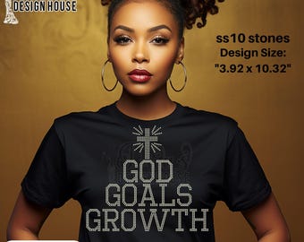 Christian Rhinestone Cross Design | God Goals Growth, Faith Shirt (Digital File)