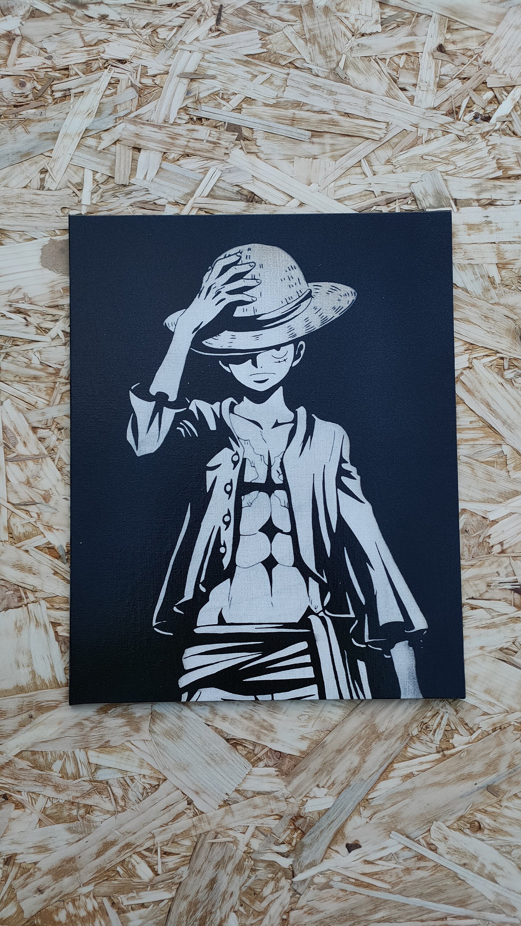Toile Peinture Noir et Blanc Gravée Au Laser Personnalisable Motif One Piece Luffy