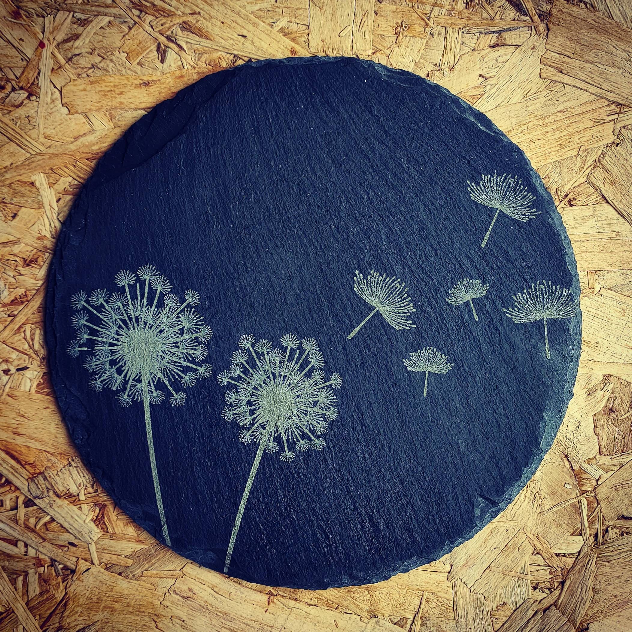 Dessous de Plat en Ardoise Personnalisable Gravé Au Laser Décoration Pissenlit