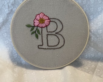 Letter B embroidered wall hanging - framed hand embroidery hoop art - home decor gift - gift for new home - Baby Gift - Wedding Gift