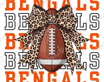 Bengals Leopard Bow PNG JPG | Cincinnati Bengals Football Sublimatieontwerp | DTF Transfer | Cheer Mom Sticker | Digitale download voor wedstrijddag