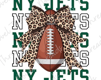 Jets Leopard Bow PNG JPG | New York Jets American Football Sublimatieontwerp | DTF Transfer | Cheer Mom Sticker | Digitale download voor wedstrijddag