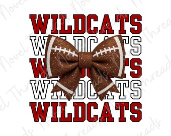 Maroon Wildcats Football Bow PNG | School Spirit Sublimation | Mascot Bow Game Day Shirt Design JPG | Cheer Bow | Football Mom | Glitter Bow