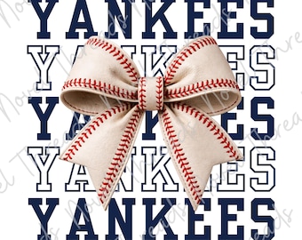 Yankees Baseball Bow PNG | Game Day Sublimation Design | Sports Mom Shirt PNG | DTF Transfer | Baseball Season Digital Download