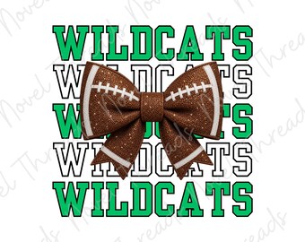 Green Wildcats Football Bow PNG | School Spirit Sublimation | Mascot Bow Game Day Shirt Design JPG | Cheer Bow | Football Mom | Glitter Bow