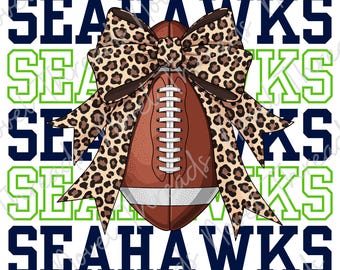 Seahawks Leopard Bow PNG JPG | Seattle Seahawks Football Sublimation Design | DTF Transfer | Cheer Mom Sticker | Game Day Digital Download
