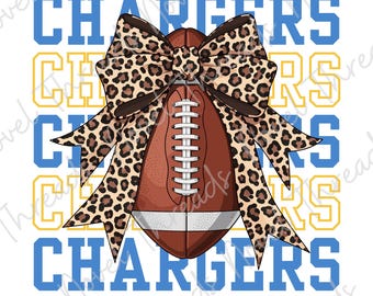 Chargers Leopard Bow PNG JPG | Los Angeles Chargers Football Sublimatieontwerp | DTF Transfer | Cheer Mom Sticker Game Day Digitale Download