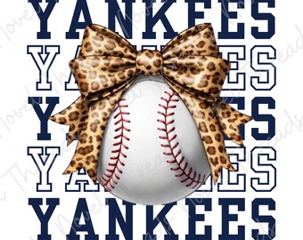 Yankees Baseball Leopard Bow PNG | Baseball Mom Sublimation | DTF Transfer Design | Game Day Shirt PNG | Sports Mom Digital Download