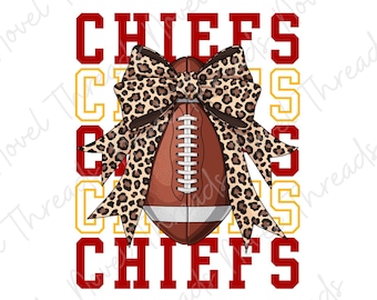 Chiefs Leopard Bow PNG JPG | Kansas City Football Sublimatieontwerp | DTF Transfer | Cheer Mom Sticker | Digitale download voor wedstrijddag