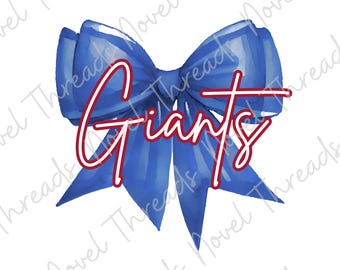 New York Giants Bow PNG JPG | Cute Mascot Spirit Clipart | Game Day Bow Digital Download