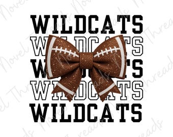 Black Wildcats Football Bow PNG | School Spirit Sublimation | Mascot Bow Game Day Shirt Design JPG | Cheer Bow | Football Mom | Glitter Bow