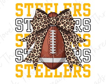 Steelers Leopard Bow PNG JPG | Pittsburgh Football Sublimatieontwerp | DTF Transfer | Cheer Mom Sticker | Digitale download voor wedstrijddag