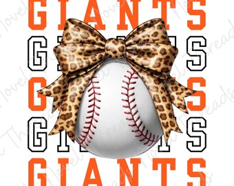 Giants Baseball Leopard Bow PNG | Sublimatie honkbal moeder | DTF-overdrachtontwerp | Game Day-shirt, png-bestand | Digitale download sportmoeder