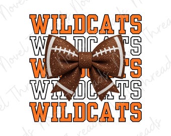 Orange Wildcats Football Bow PNG | School Spirit Sublimation | Mascot Bow Game Day Shirt Design JPG | Cheer Bow | Football Mom | Glitter Bow