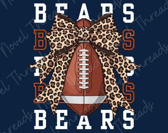 Bears Leopard Bow PNG JPG | Chicago Football Sublimatieontwerp | DTF Transfer | Cheer Mom Sticker | Digitale download voor wedstrijddag