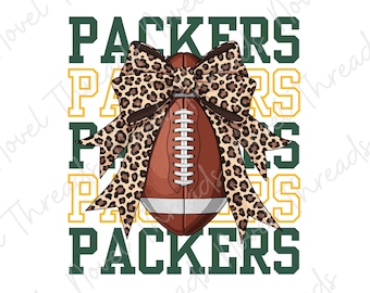 Packers Leopard Bow PNG JPG | Green Bay Packers Football Sublimation Design | DTF Transfer | Cheer Mom Sticker | Game Day Digital Download