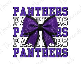 Paarse Panthers Glitterstrik PNG | Tijgermascotte Schoolstrik | Leraar Cheerleader JPG | Sublimatieontwerp voor wedstrijddag | DTF-printbaar