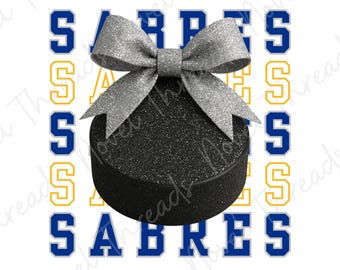 Sabres Graphic Sports Team-sublimatie of DTF: png en jpg • Glitterhockeyontwerp • Hoogwaardige digitale download • Vrouwelijk/girly hockey