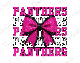 Roze Panters Glitterstrik PNG | Tijgermascotte Schoolstrik | Leraar Cheerleader JPG | Sublimatieontwerp voor wedstrijddag | DTF-printbaar