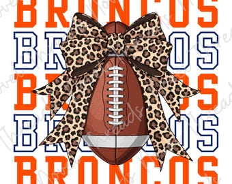 Broncos Leopard Bow PNG JPG | Denver Broncos Football Sublimatieontwerp | DTF Transfer | Cheer Mom Sticker | Digitale download voor wedstrijddag
