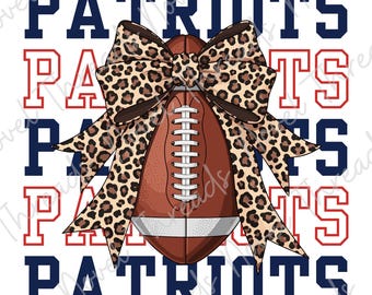 Patriots Leopard Bow PNG JPG | New England Patriots Football Sublimation Design | DTF Transfer | Cheer Mom Sticker Game Day Digital Download