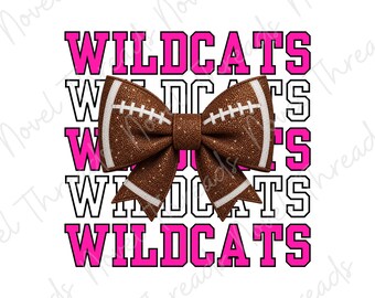 Pink Wildcats Football Bow PNG | School Spirit Sublimation | Mascot Bow Game Day Shirt Design JPG | Cheer Bow | Football Mom | Glitter Bow