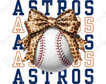 Astros Baseball Leopard Bow PNG | Baseball Mom Sublimation | DTF Transfer Design | Game Day Shirt PNG | Sports Mom Digital Download