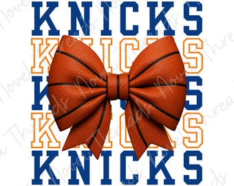 Knicks Basketball Bow PNG, Basketball Coquette Bow PNG, Basketball Mom Shirt Design, Game Day Sublimation PNG, Sports Bow Digital Download