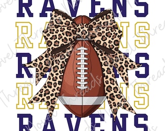 Ravens Leopard Bow PNG JPG | Baltimore Ravens Football Sublimatieontwerp | DTF Transfer | Cheer Mom Sticker | Digitale download voor wedstrijddag