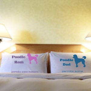 Poodle Mama and Poodle Papa Pillowcases, Pet Pillow Cover Set, Pet Pillow Covers,  Anniversary Gift Set of Poodle Mom and Dad Pillowcases