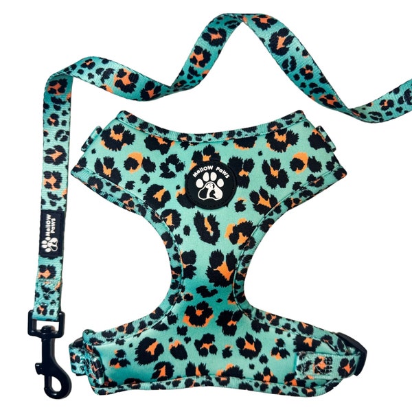 Aqua Leopard Puppy Dog Harness , Adjustable Dog Harness, Puppy Harness , Girl Dog Harness, no pull dog harness, Padded Harness
